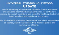 为游客安全着想，好莱坞环球影城闭园时间延长至4月19日